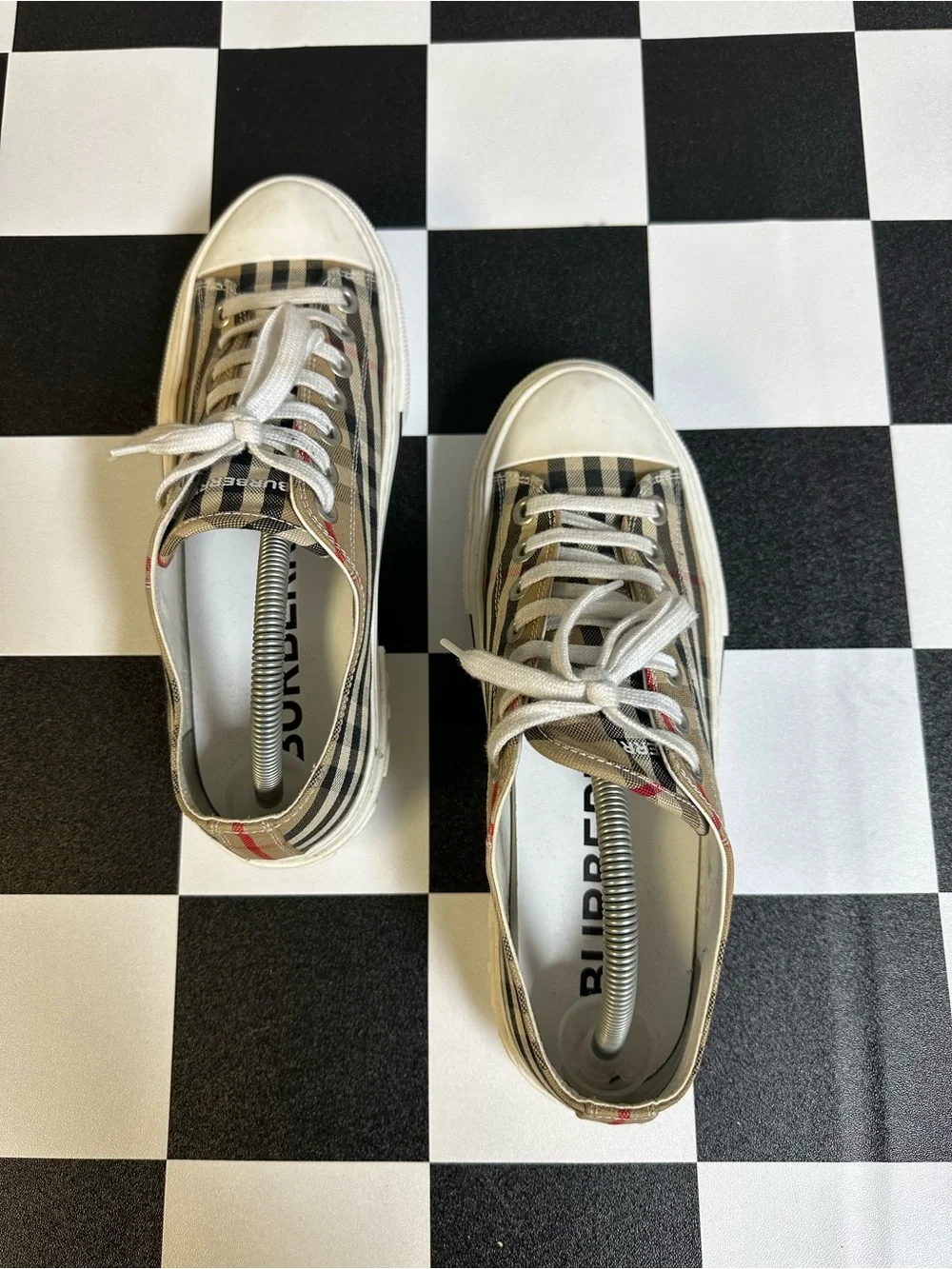 Burberry Tan Check Canvas Low-Top Sneakers